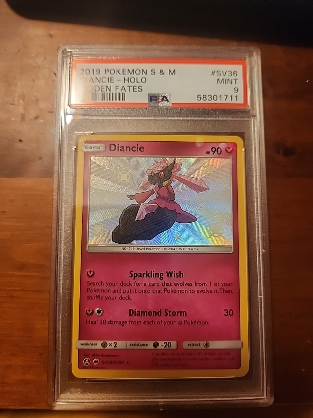PSA 9 Diancie 2019 S & M Holo Hidden Fates SV36