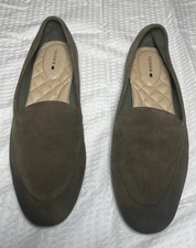 Birdies Vesper Suede Loafers Flats Sz 8.5 Gray Green Quilted Cushioned Comfort