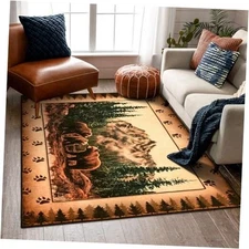  Rustic 3x5 Rug Washable Non-Slip, Cabin Bear Large Entryway Rugs for Kitchen 