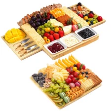 Large Charcuterie Board Set with Knife Set, 12.6" × 11.2" Square Fruit Tray, ...