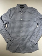 Banana Republic Men's Slim Fit Wrinkle Resistant Blue Check Dress Shirt M