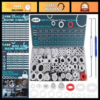 #ad 660 PCS Silicone O Ring amp; Washer Assortment Kit Food Grade Seal for Plumbing $31.99