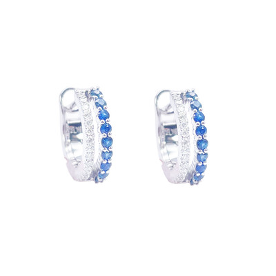 18kt Gold Diamant & Saphir Creolen Natur 0,40ct Huggies Ohrringe 9mm Durchmesser