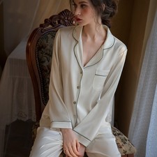 Women's Silk Sleepwear Silk Long Sleeved Pants Two-Piece Sleepwear Home Suit