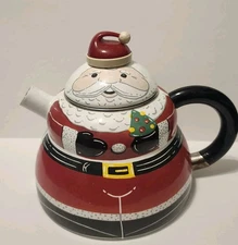 Vintage Roshco Santa Claus Porcelain Enamel 3 Quart Whistling Teapot Kettle