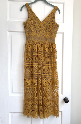 Alter'd State Camarilla Yellow Crochet Lace Midi Dress Graduation Boho | XS