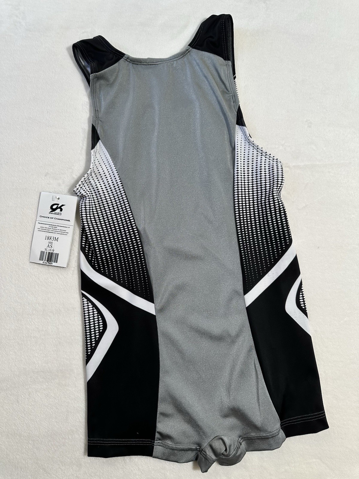 New GK ELITE Gymnastics Leotard SINGLET Leo USA Boy/Mens GRAY White Bodysuit  AS