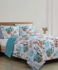 VCNY 3pc King Eifel Pinsonic Quilt Set Pink/Blue: Hypoallergenic NWT