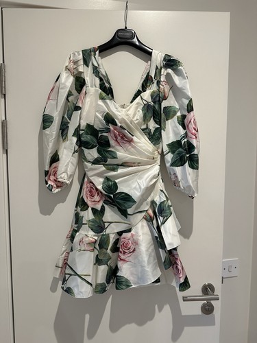 Dolce&Gabbana silk ruched floral mini dress women’s IT 40 S ecru - Picture 4 of 13