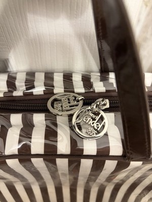 Henri Bendel Brown White Stripe Makeup Toiletry Hanging Bag Case