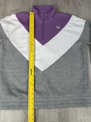 Fila Sweatshirt Purple Chevron Vintage Style Mock Neck 1/4 Zip Women’s Size XL - Picture 15 of 19