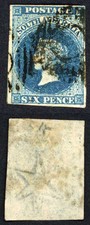 South Australia SG3 3d Deep Blue wmk Star (thin) Cat 170 pounds