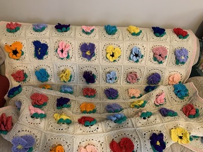 Flowered Afghan Blanket Homemade Beautiful Colors Approximately Large Size