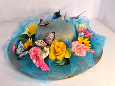 Kentucky Derby Hat Women's Handcrafted Flowers Butterflies Brooch