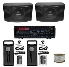  2 Rockville 12" 3-Way 1600w Karaoke Speakers Bluetooth Amplifier Mixer 2 Mics