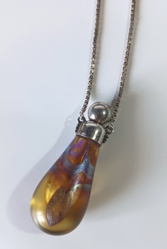 Vintage Sterling Silber Halskette mit irisierenden Glasarbeiten Parfüm Flakon Anhänger - Bild 7 von 20