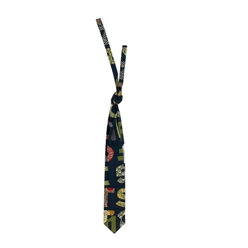Mustard Pie Gray Multicolor Text Print School Theme Snap Button Boys Tie Medium - Picture 5 of 7