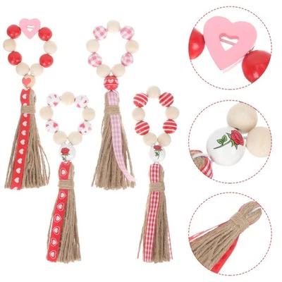 4Pcs Napkin Valentine Party Napkin Holders Wood Beaded Serviette - Image 1 of 4
