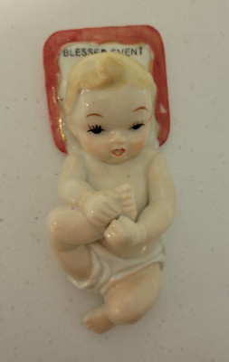 Vintage Blessed Event Porcelain Baby Holding Foot Figurine Japan 1950s 5 Inches