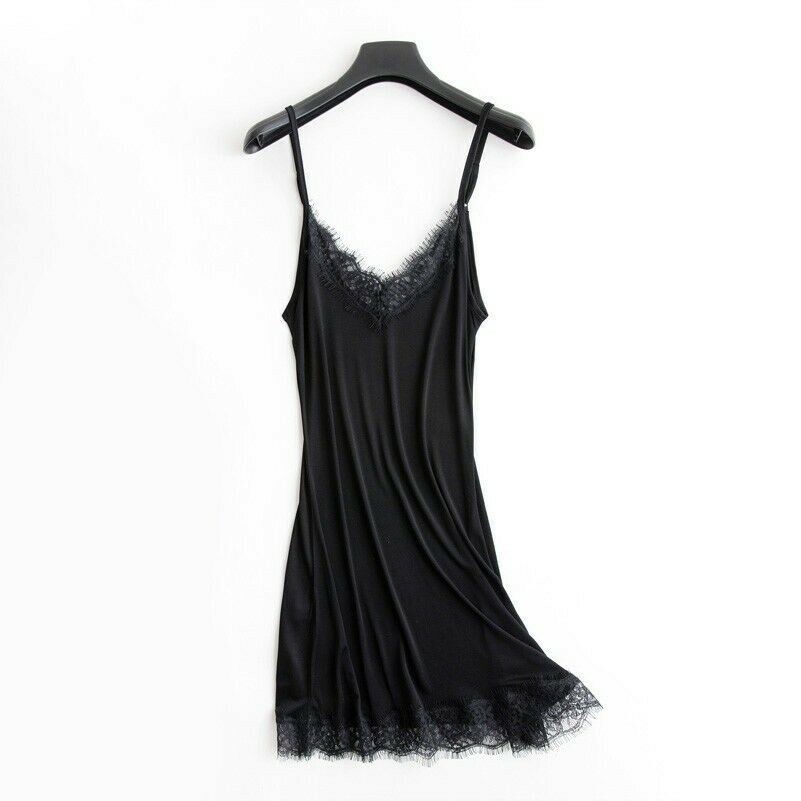 Ladies Silk Petticoat Full Slips Strappy Lace Trim Stretchy Under Dress  Chemise | eBay