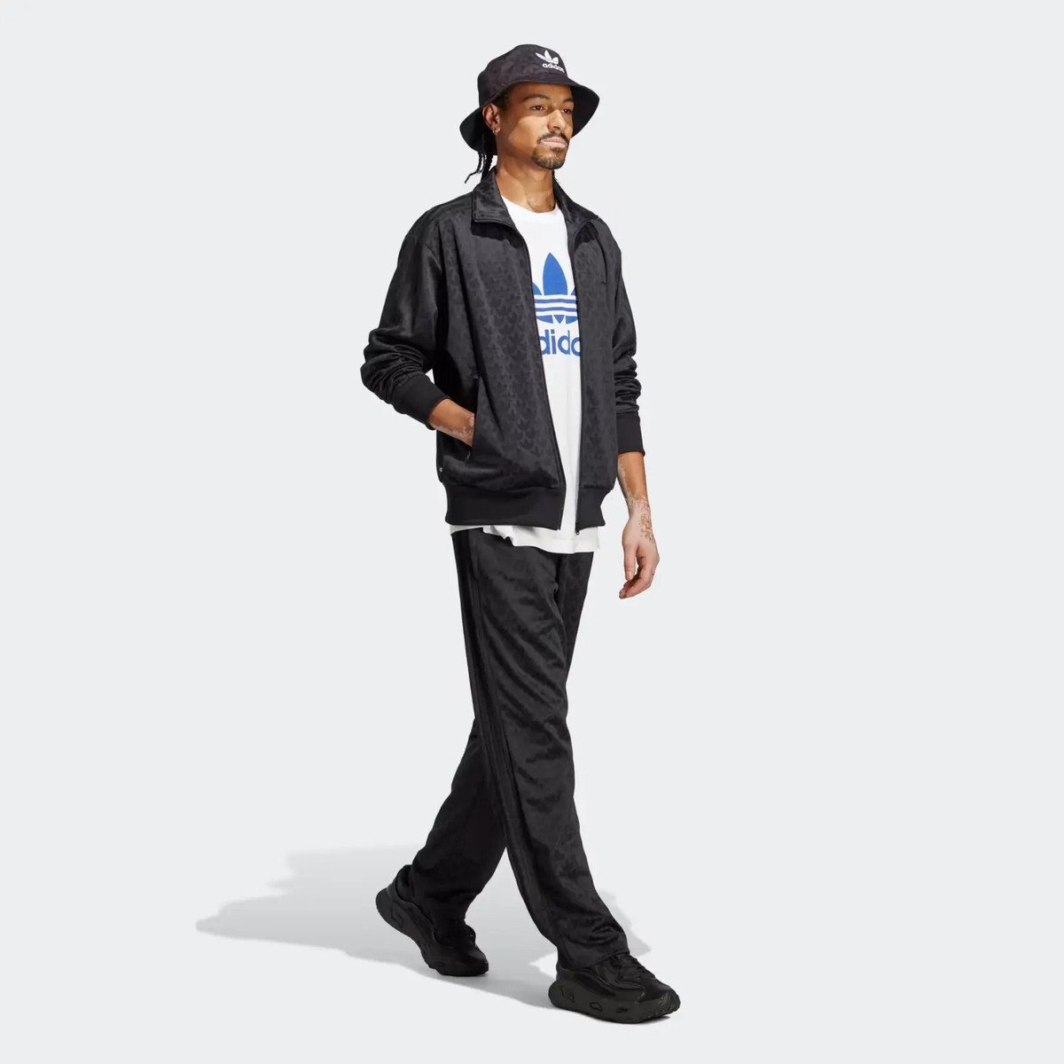 Adidas Monogram Print Track Jacket Men's Full Zip Black Adidas Monogram Print Track Jacket Men's Full Zip Black