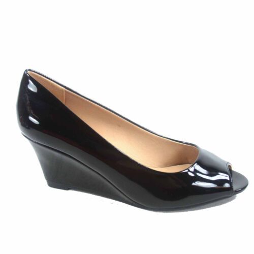 Zapatos de tacón bajo con plataforma de cuña baja de punta redonda patentada para mujer talla 5-10 NUEVOS - Imagen 3 de 83
