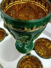   Sungmor Royal Style Embossed Glassware GREEN/ GOLD 6 Pcs