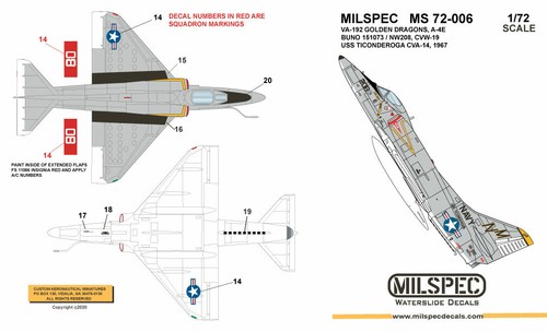 CAM DECALS (AKA) MILSPEC, MS 72-006, 1/72 SCALE, A-4E, VA-192 GOLDEN DRAGONS - Bild 2 von 5
