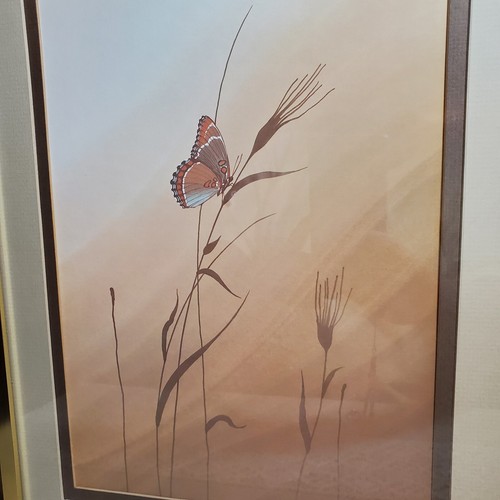 Vtg 70s Signed Litho Art Butterfly Prints Cathy Bouchard Gold Frame Matted MCM - Picture 7 of 12