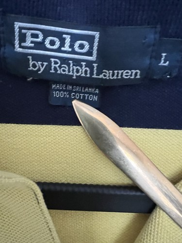 Polo Ralph Lauren Men SZ L Navy Blue Yellow Striped Rugby Long Sleeve Shirt - Picture 5 of 12