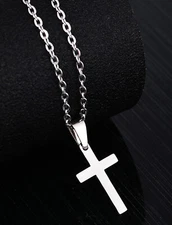 Simple Cross Pendant For Kids Boys Girls Stainless Steel Small Necklace Silver