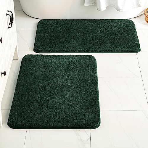 MIULEE Dark Green Bathroom Rugs Set 2 Piece, Non Slip Bath Mat with