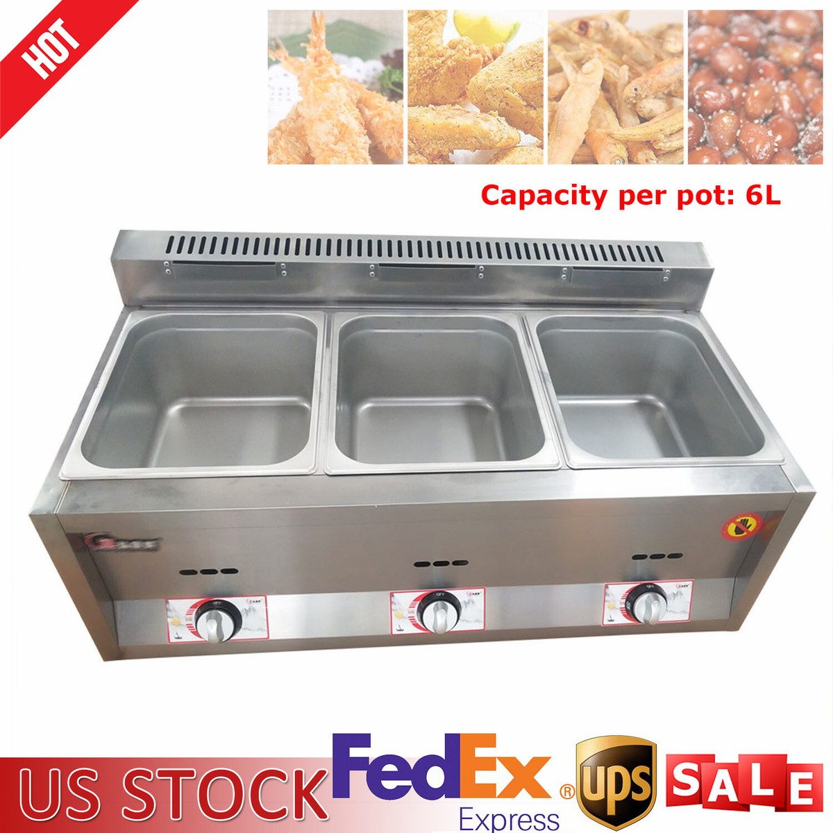 3-Pan Propane Gas Food Warmer Restaurant Tabletop Desktop