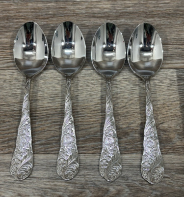 Lot Of 4 EUC Reed & Barton FLORA Stainless  oval Soup Spoon Tablespoon 18/10