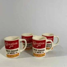 Vintage Set of 4 Carnation Hot Cocoa Mix Advertising Coffee Mug Cup