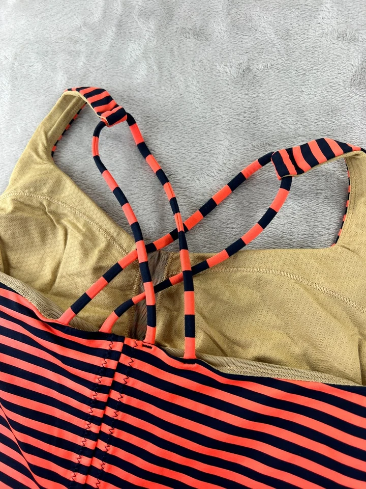 Lululemon Women's Free To Be Tank Top Navy Orange Striped Scoop Neck Size 6 Nulu - Image 4 of 4