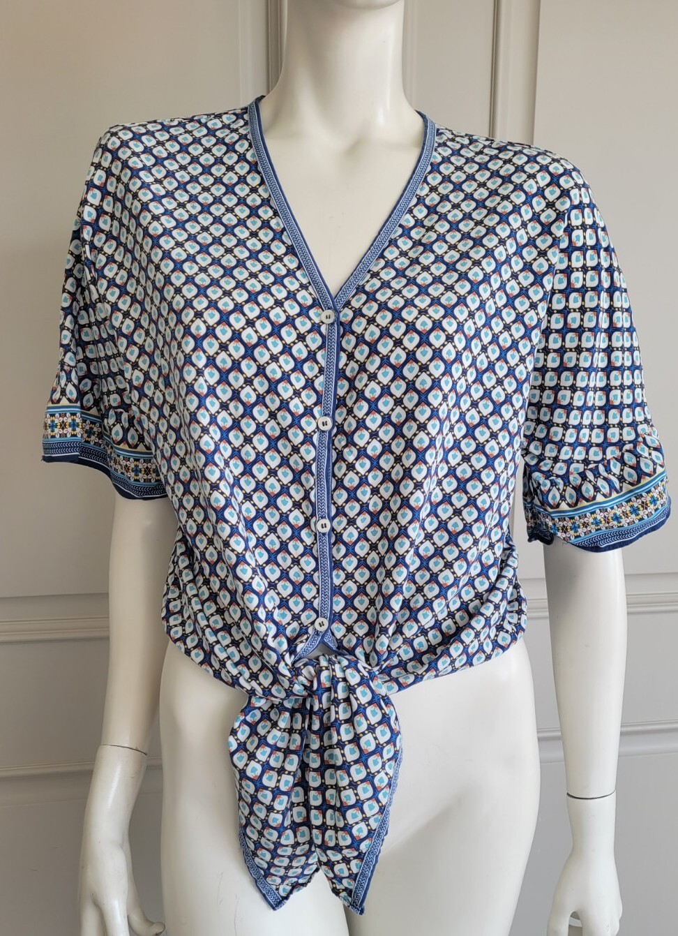 Max Studio Multicolored Short Ruffled Sleeve Fron… - image 1