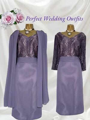 Zeila Größe 18 neu mit Etikett lila mauve Chiffon Brautmutter Outfit Kleid Jacke