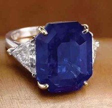 Three stone 3.20 CT sapphire  CZ proposal Ring in 925 silver for girlfriend