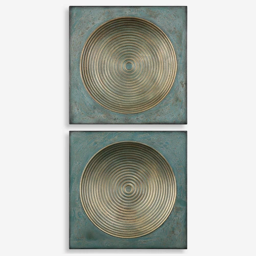 UTTERMOST 4106 SYBIL AGED IRON ANTIQUE GOLD PATINA GLAZE WALL DECOR SET OF 2 - Picture 1 of 5