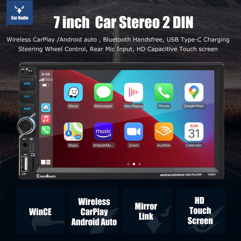 7" Car Stereo HD Radio Wireless Apple Carplay Android Auto Double 2 DIN + Camera - Image 2 of 4
