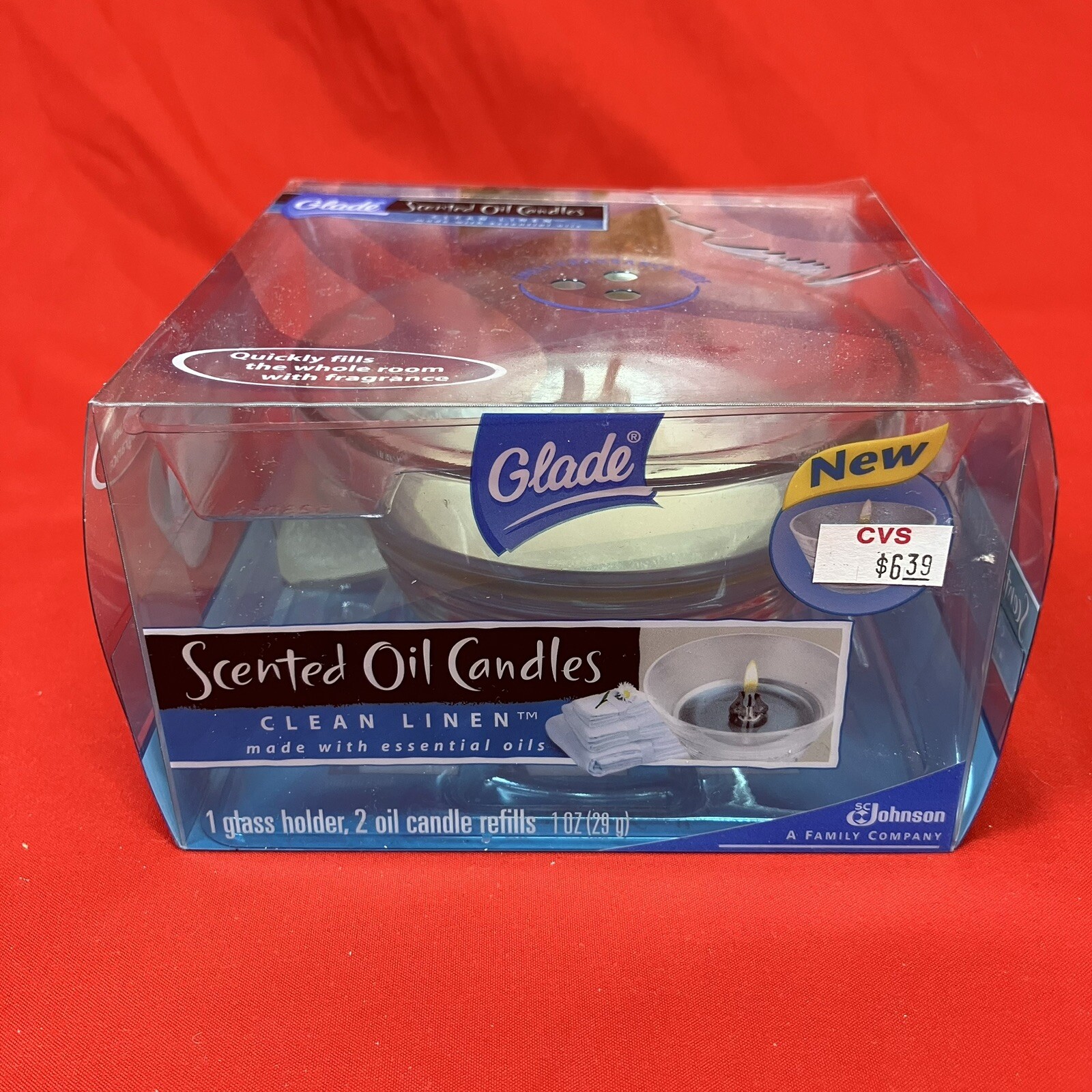 3 - Glade Clean Linen Scented Essential Oil Wax Candles / Glass Holder / Melted thumbnail 3