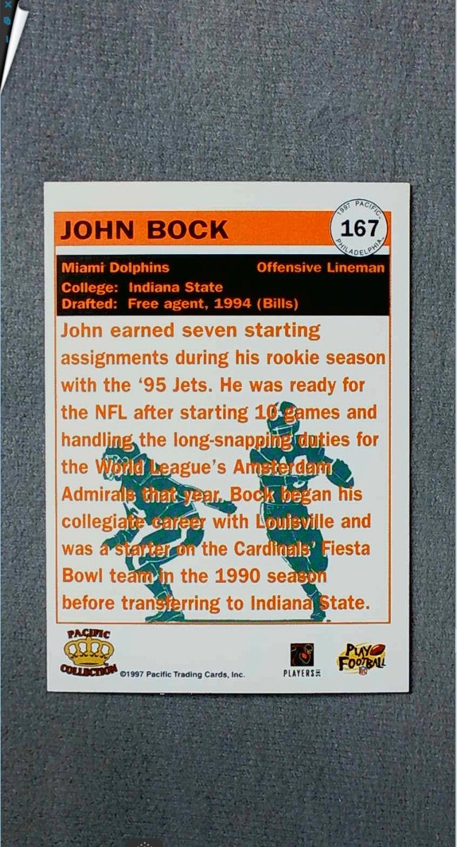 1997 Pacific Philadelphia #167 John Bock RC Dolphins | eBay