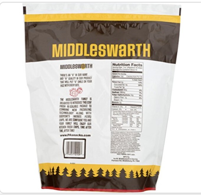 Middleswarth Potato Chips barbecue, 4 resealable bags, AminoTher