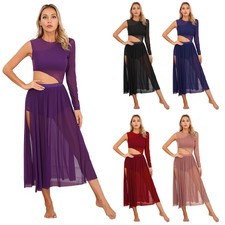 Womens Modern Dance Dress Round Neck Lyrical Dance Costume Invisible Zipper