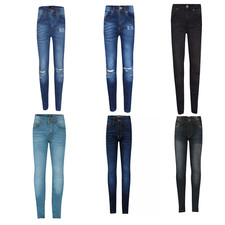 Girls Kids Children's Stretch Denim Ripped or Plain Slim Skinny Jeans. Ages 5-13