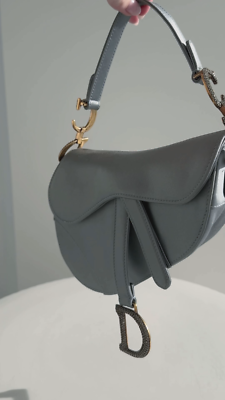 Dior Saddle 2019 Mini Satin Icy Blue Grey Crystal Embellished Bag
