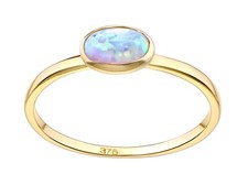 9ct Gold Opal Oval Solitaire Ring size R - Solid 9K Gold