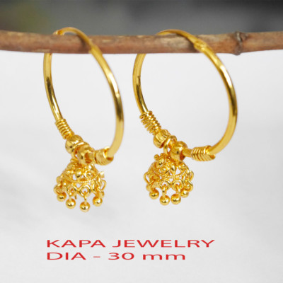 22ct Gold Plated Indian Hoop Earrings - Creole Style 32mm Ethnic Jewelry