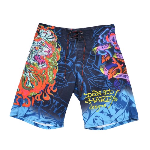 Ed Hardy Lion on Fire Board Shorts Swim Trunks Size 34